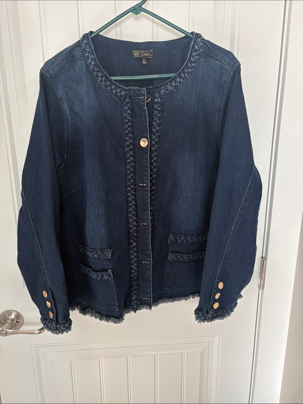 DG2 by Diane Gilman Dark Indigo Braided-Trim Denim Jacket